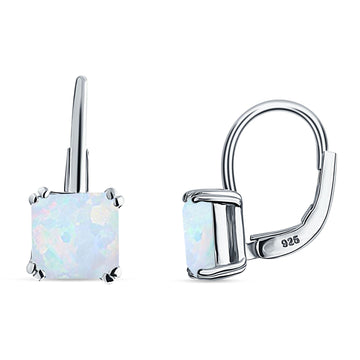 Cushion Leverback Earrings Lab Created White Opal 925 Sterling Silver Wholesale